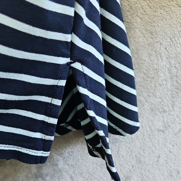 J Jill Wearever Navy Green Med Striped Long Sleeve Top Vneck - Picture 10 of 12